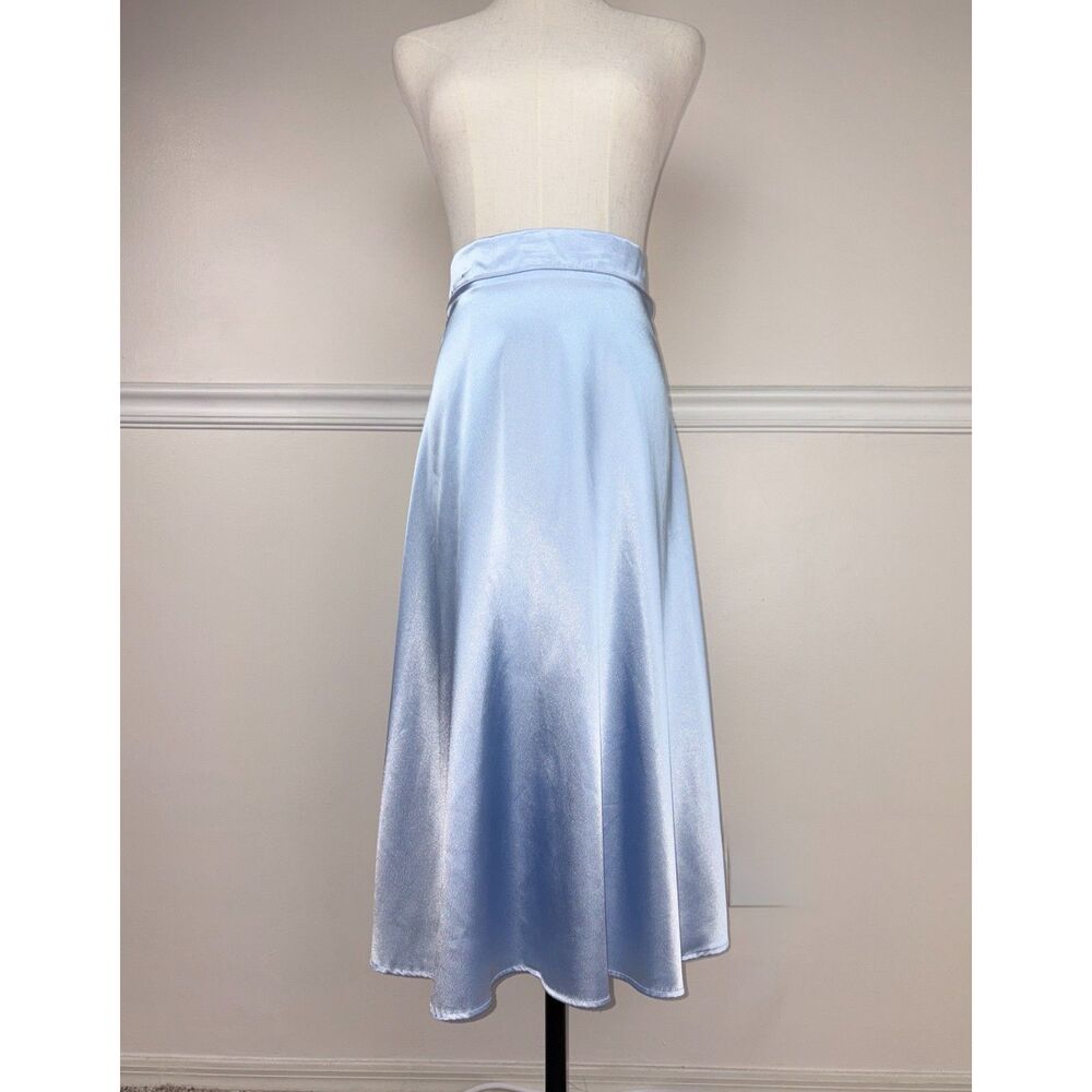 ChicWish Satin High Waist A-line Midi Skirt Icy Blue Glam Feminine Romantic S